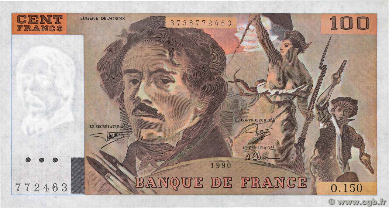 100 Francs DELACROIX imprimé en continu FRANKREICH  1990 F.69bis.02a fST+