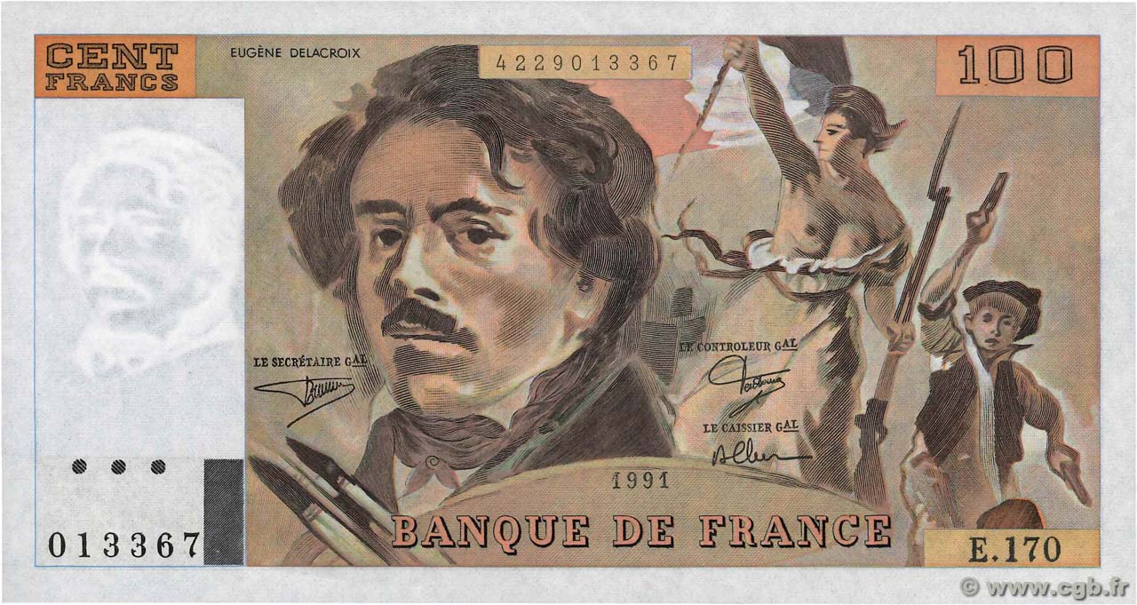 100 Francs DELACROIX imprimé en continu FRANCIA  1991 F.69bis.03a1a SC+