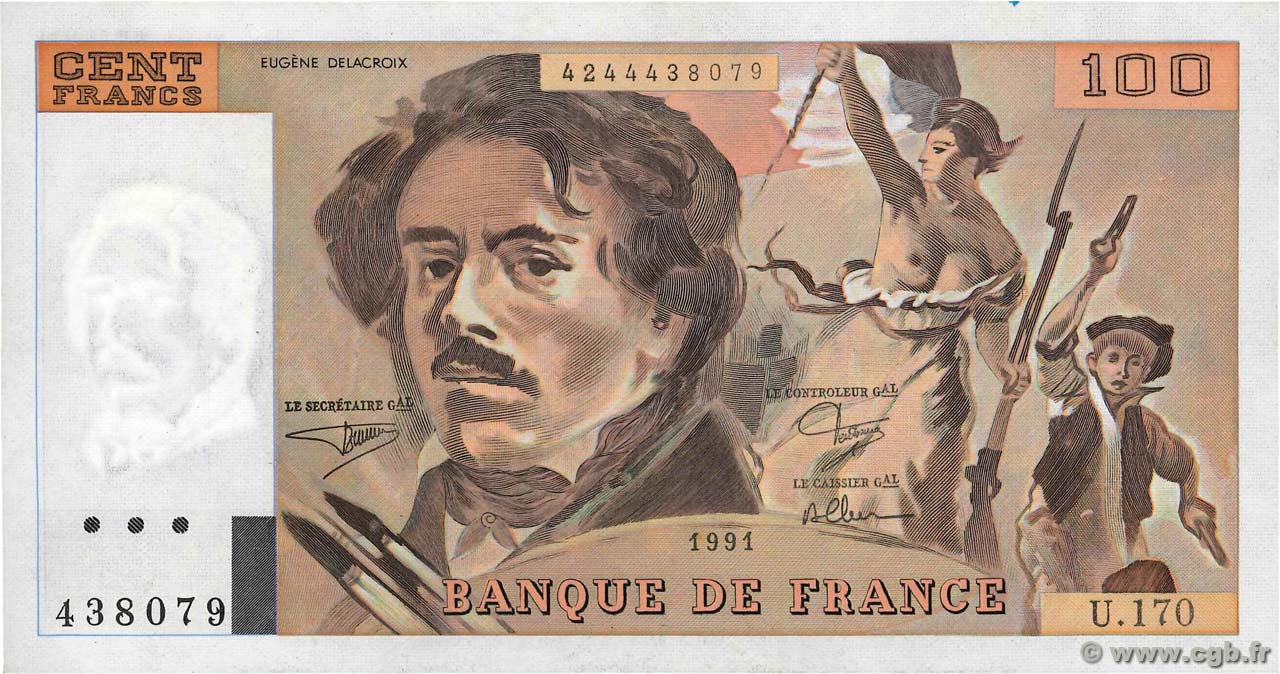100 Francs DELACROIX imprimé en continu FRANCIA  1991 F.69bis.03a1b SC