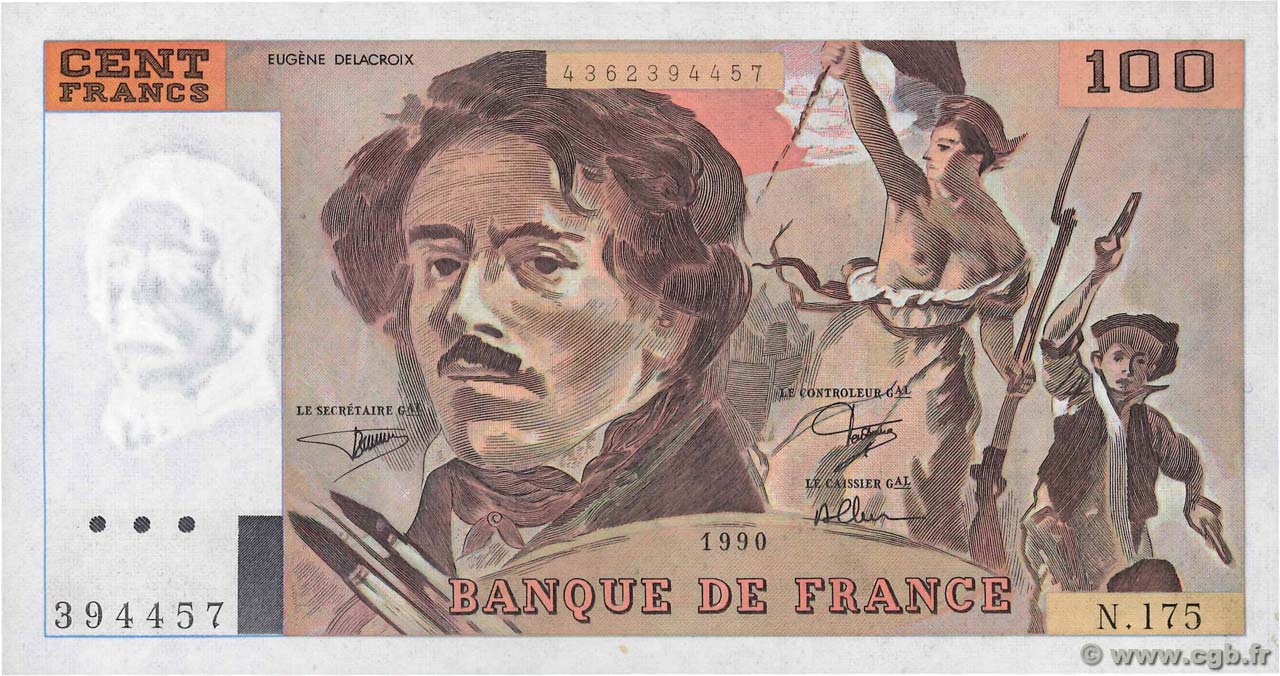 100 Francs DELACROIX imprimé en continu FRANCIA  1990 F.69bis.02c AU