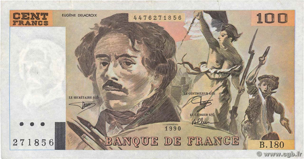100 Francs DELACROIX imprimé en continu FRANCIA  1990 F.69bis.02d q.BB