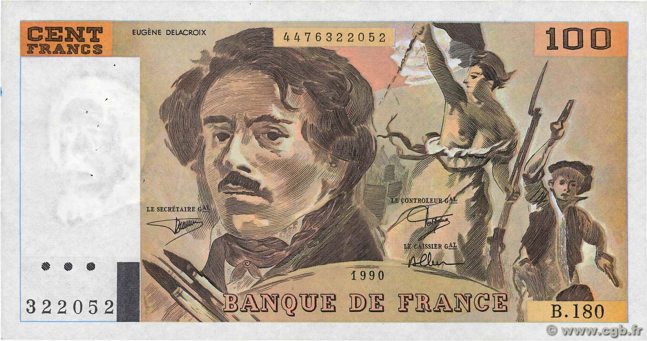 100 Francs DELACROIX imprimé en continu FRANCE  1990 F.69bis.02d XF