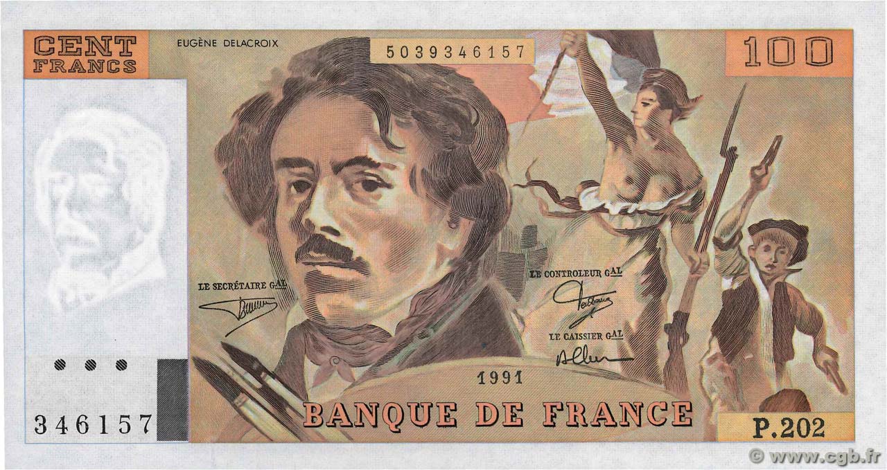 100 Francs DELACROIX imprimé en continu FRANCIA  1991 F.69bis.03c1 q.FDC