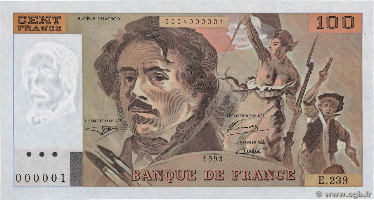 100 Francs DELACROIX imprimé en continu Petit numéro FRANCE  1993 F.69bis.08 UNC-