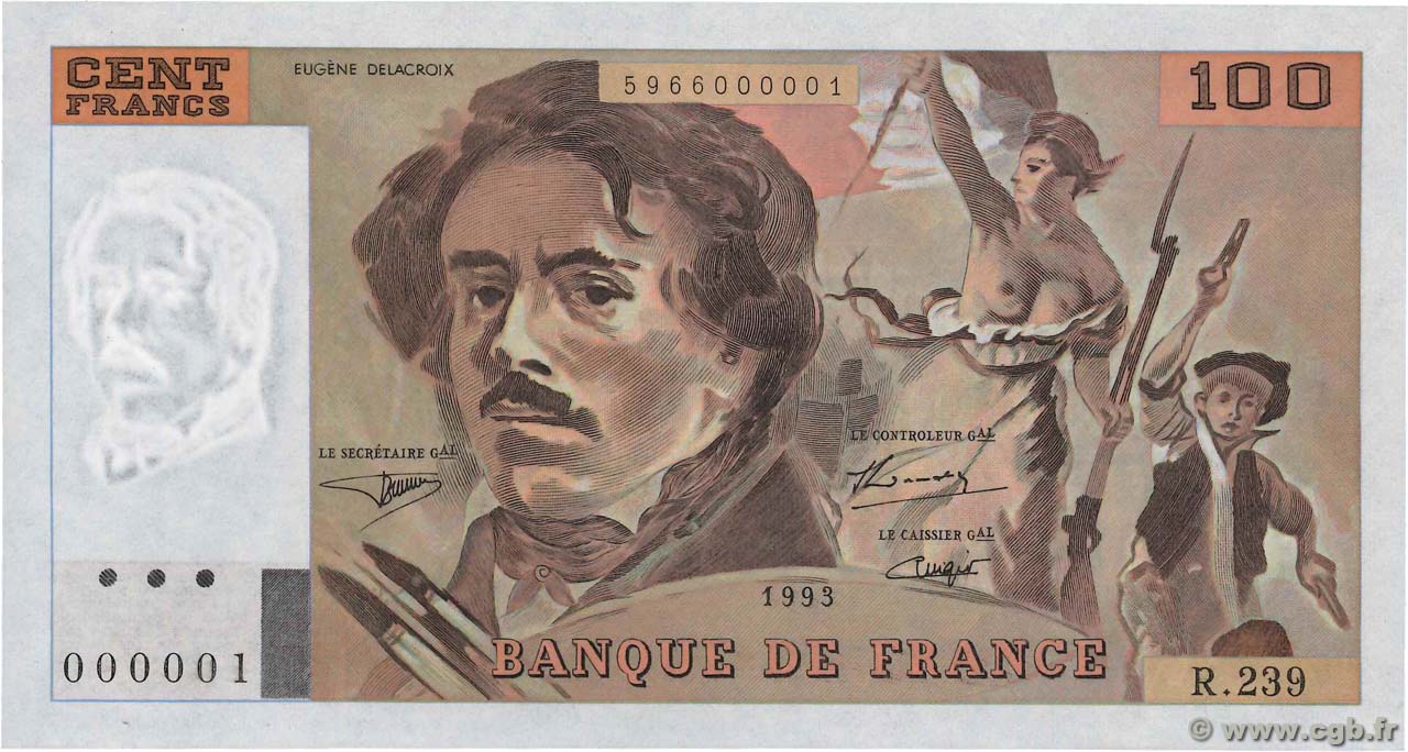 100 Francs DELACROIX imprimé en continu Numéro spécial FRANCE  1993 F.69bis.08 UNC-