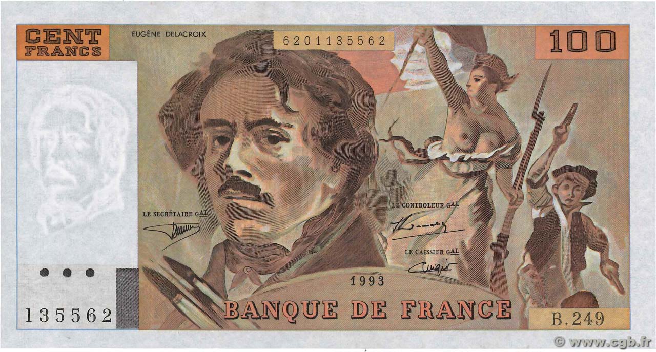 100 Francs DELACROIX imprimé en continu FRANCIA  1993 F.69bis.08 FDC