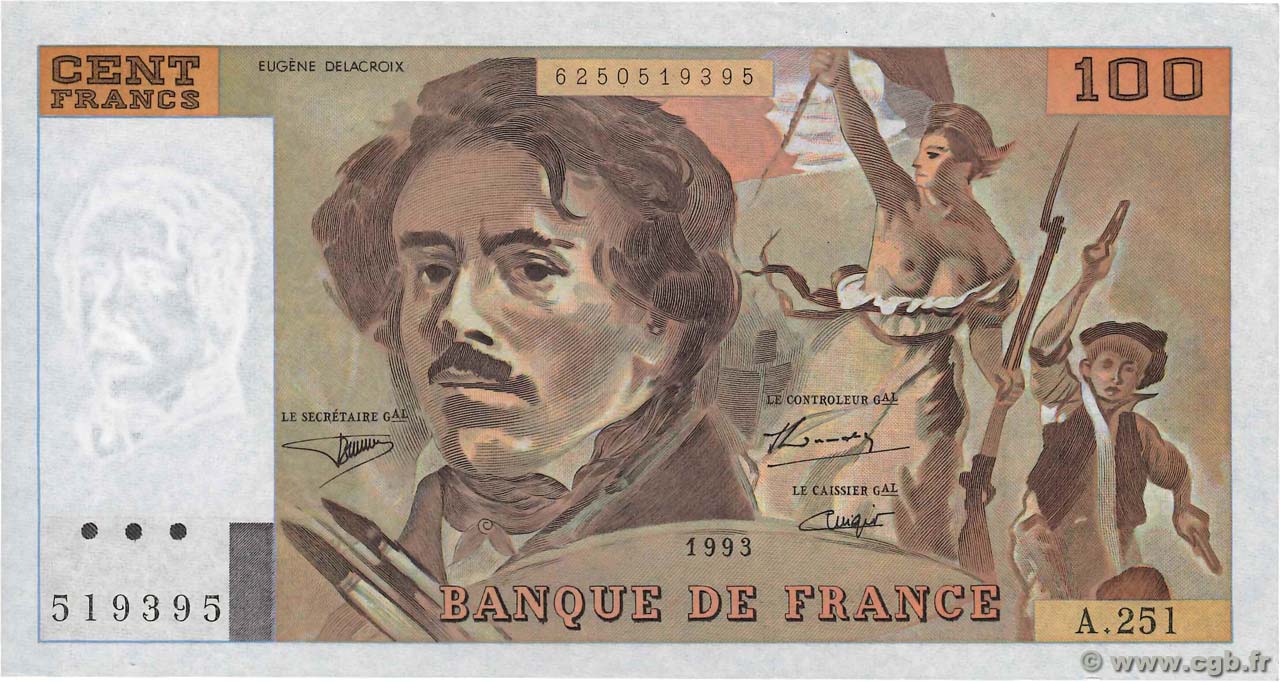 100 Francs DELACROIX imprimé en continu FRANCIA  1993 F.69bis.08 EBC+
