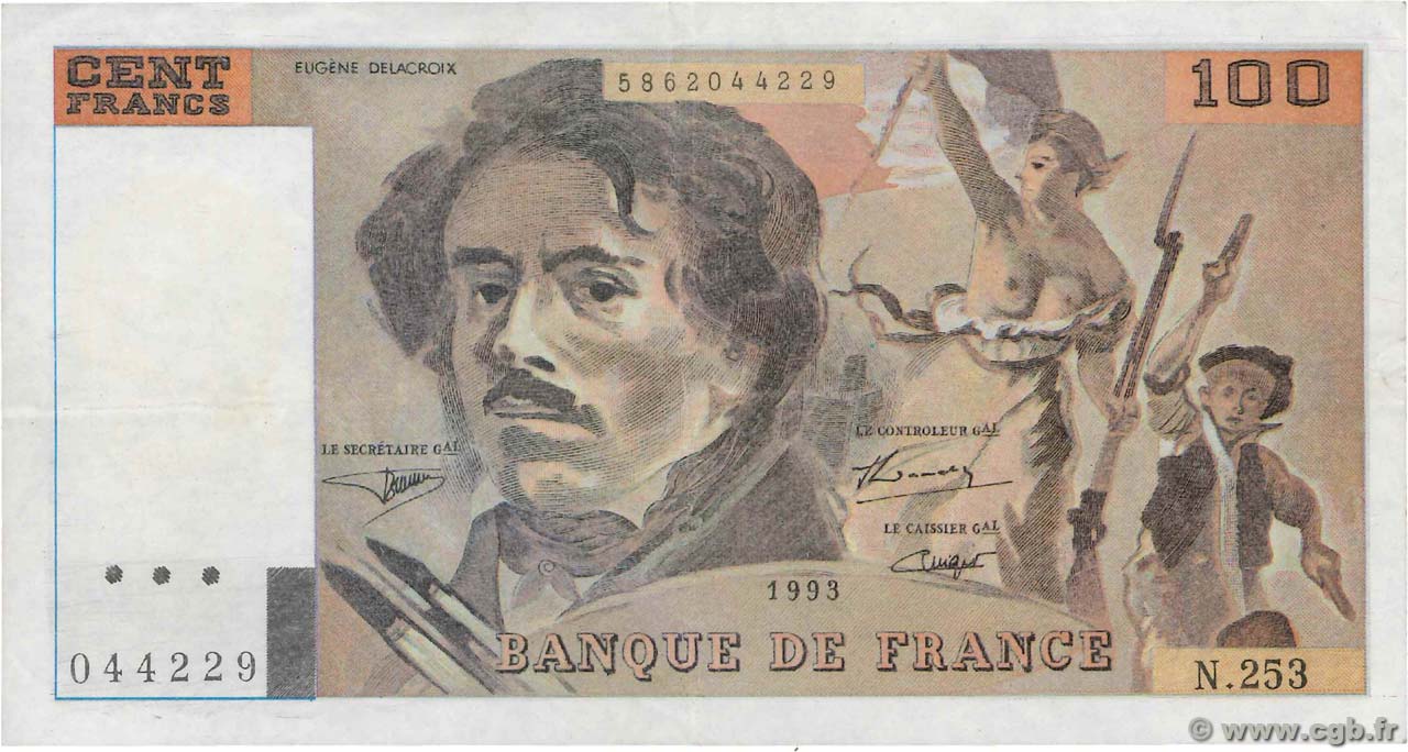 100 Francs DELACROIX imprimé en continu Faux FRANCE  1993 F.69bis.08x VF+