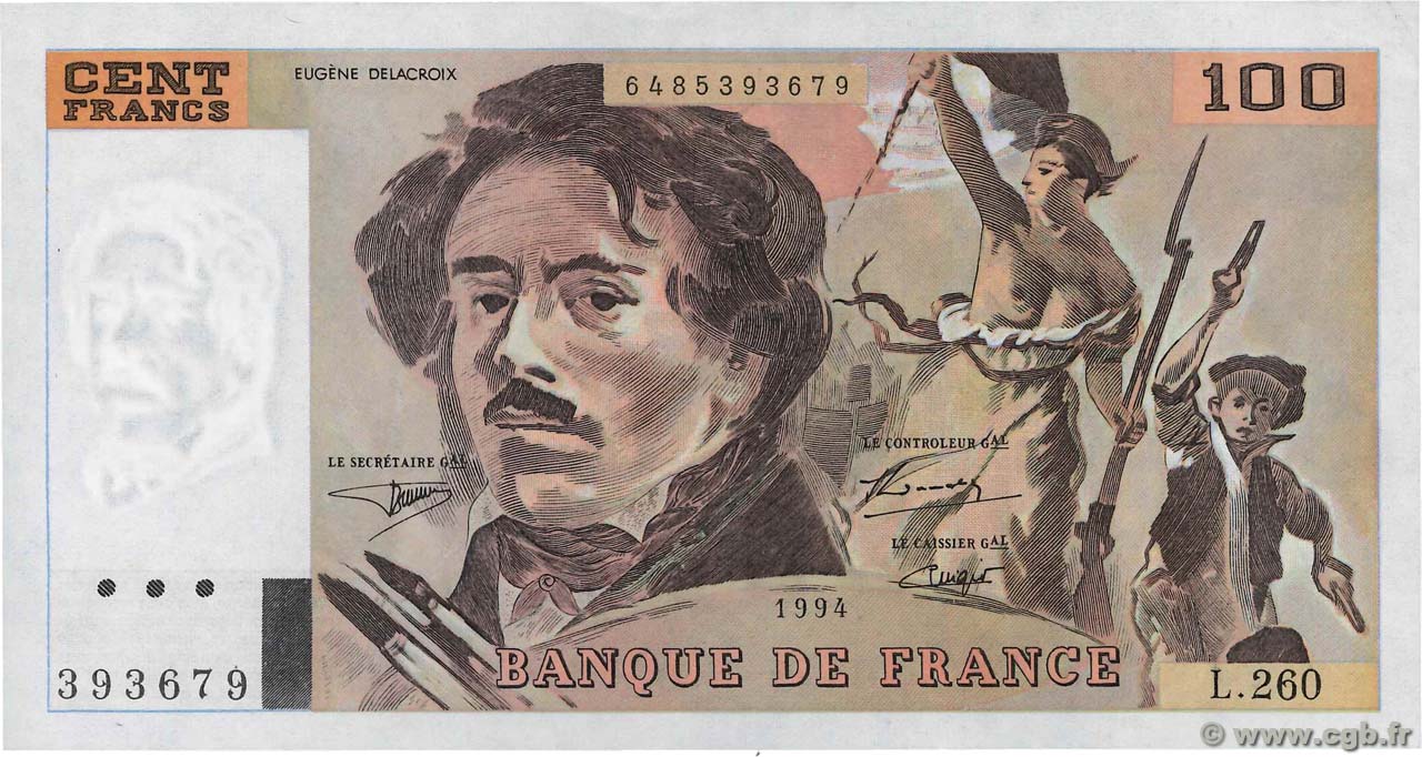 100 Francs DELACROIX 442-1 & 442-2 FRANCIA  1994 F.69ter.01a SPL+