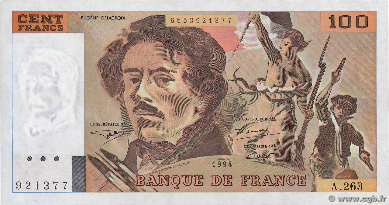 100 Francs DELACROIX 442-1 & 442-2 FRANCIA  1994 F.69ter.01b EBC+
