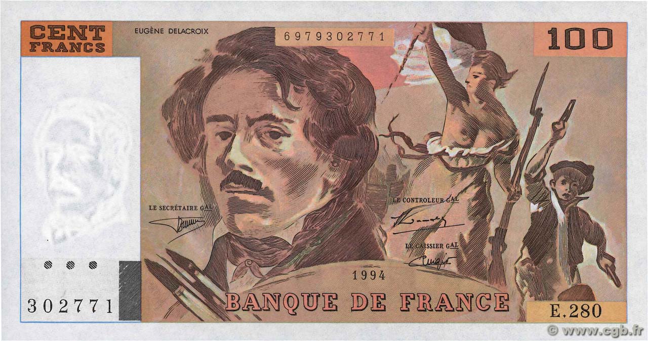 100 Francs DELACROIX 442-1 & 442-2 FRANCIA  1994 F.69ter.01c FDC
