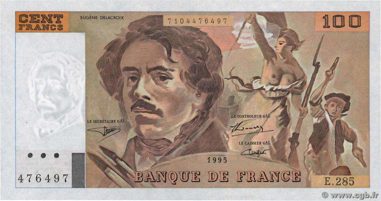 100 Francs DELACROIX 442-1 & 442-2 FRANCE  1995 F.69ter.02c UNC