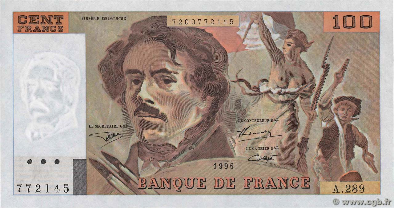 100 Francs DELACROIX 442-1 & 442-2 FRANCE  1995 F.69ter.02c XF
