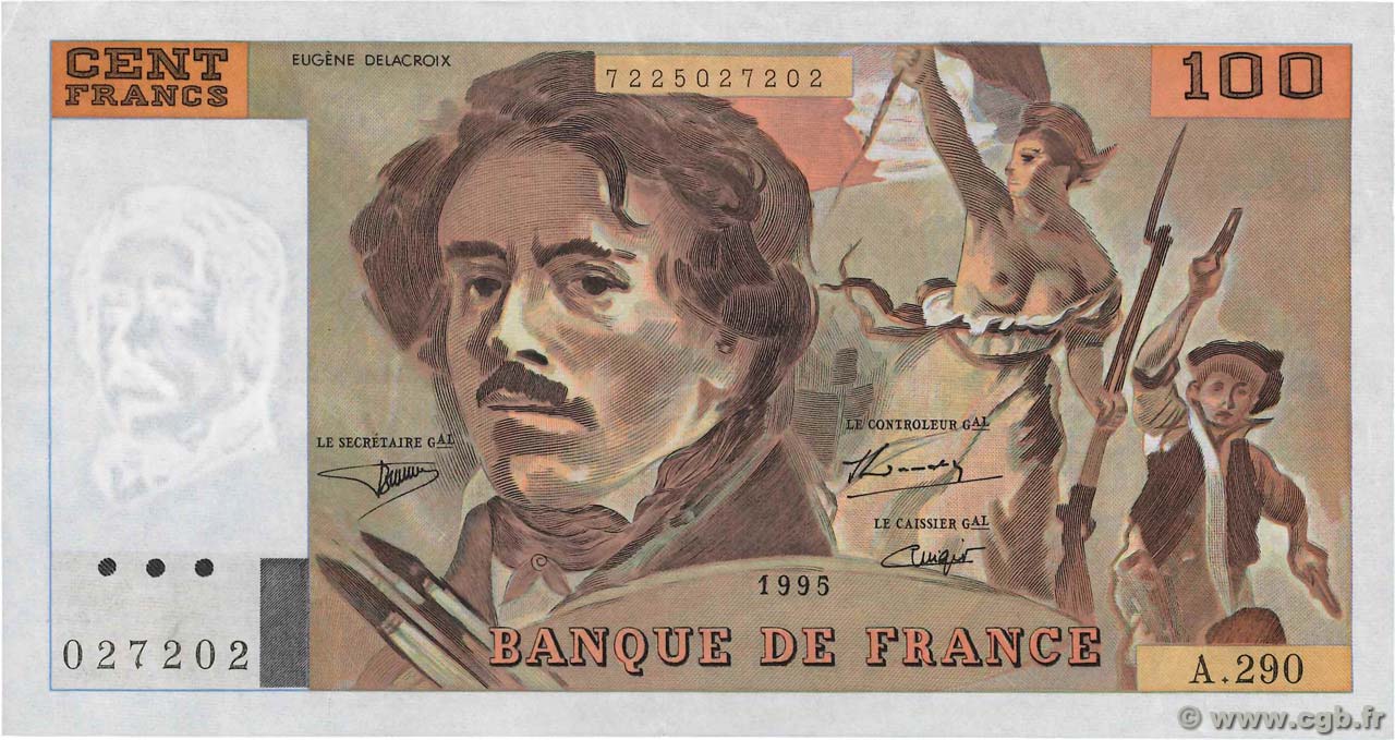 100 Francs DELACROIX 442-1 & 442-2 FRANCIA  1995 F.69ter.02c SPL