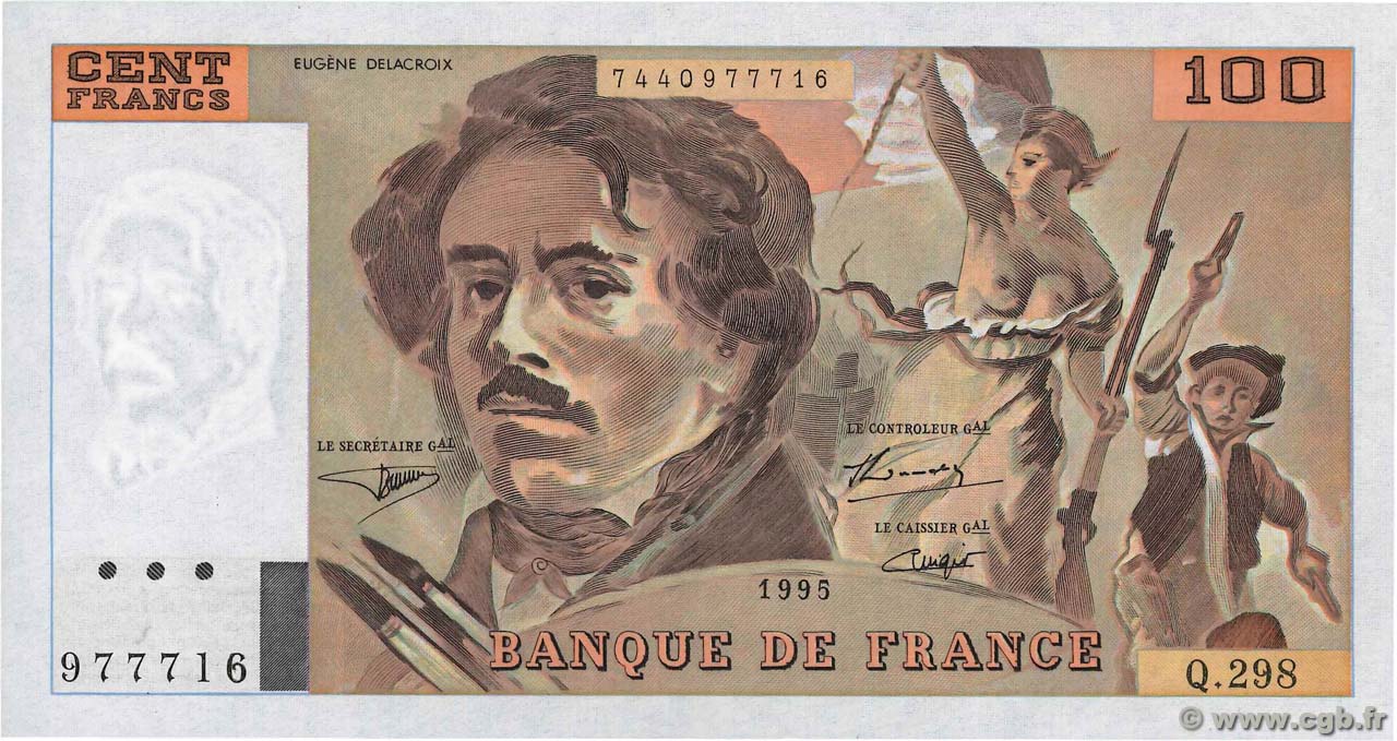 100 Francs DELACROIX 442-1 & 442-2 FRANCE  1995 F.69ter.02d UNC