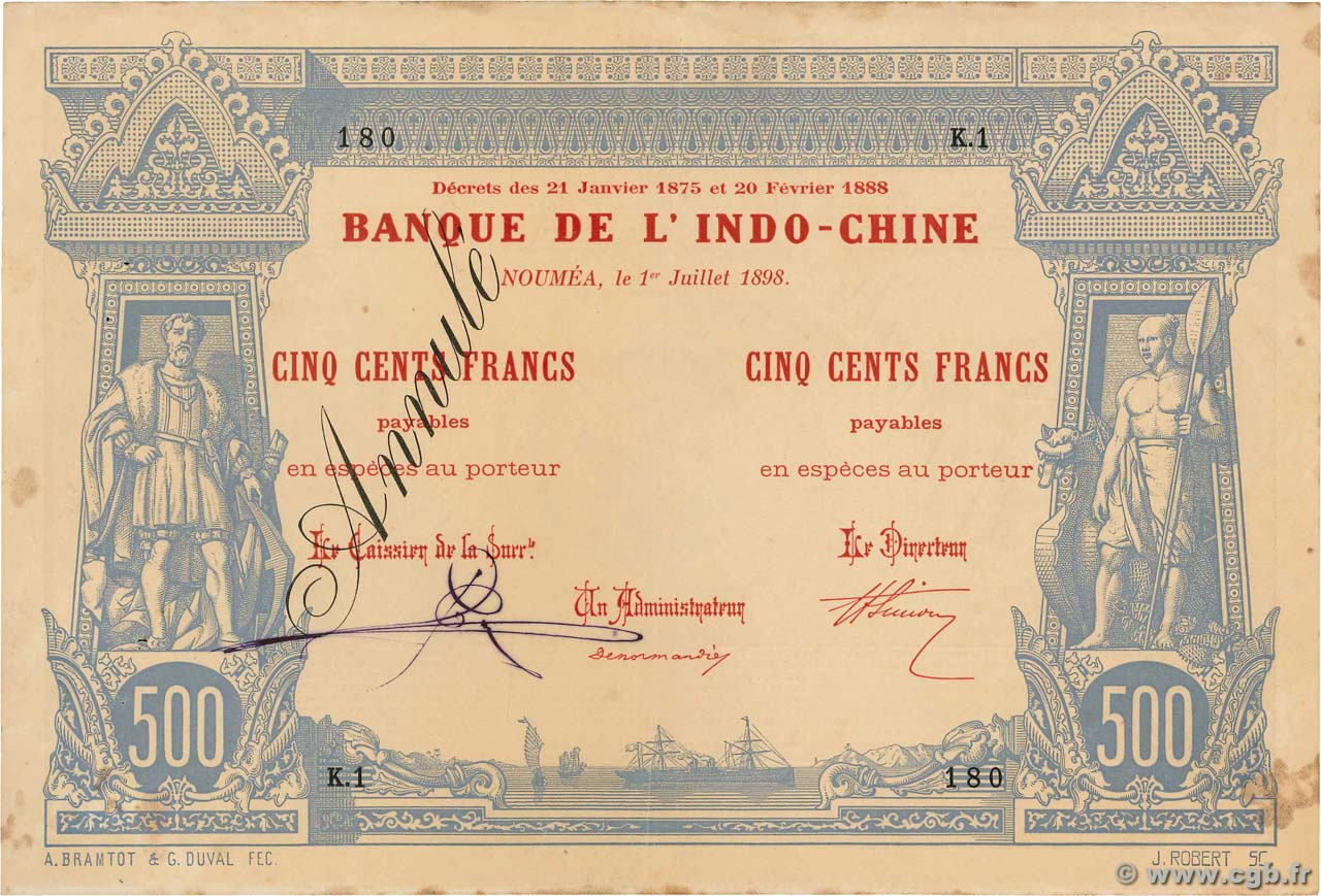 500 Francs Annulé NOUVELLE CALÉDONIE  1898 P.13a VZ