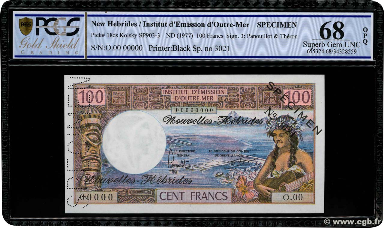 100 Francs Spécimen NUOVE EBRIDI  1977 P.18ds FDC