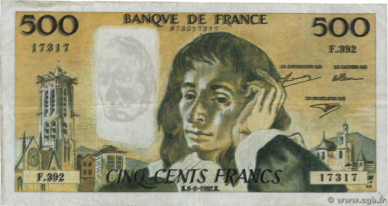 500 Francs PASCAL Faux FRANCIA  1992 F.71.50 BC+