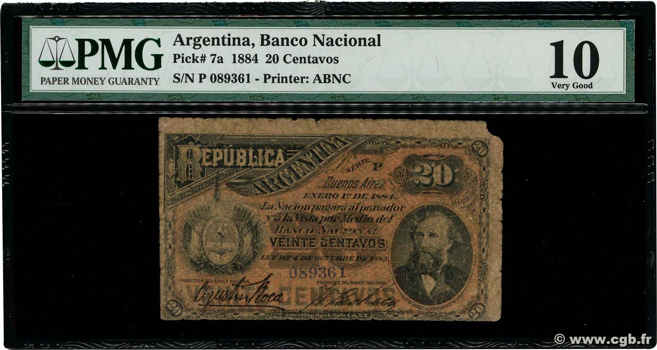 20 Centavos ARGENTINE  1884 P.007a AB