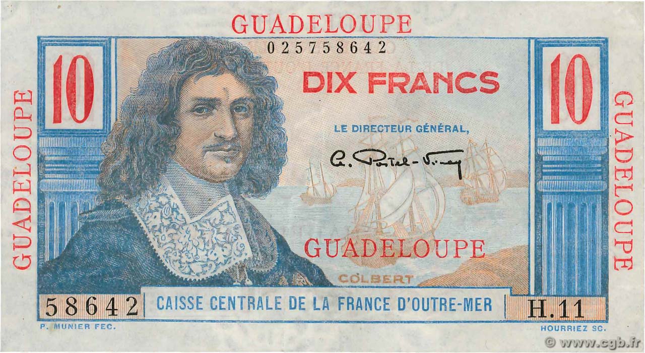 10 Francs Colbert GUADELOUPE  1946 P.32 TTB+