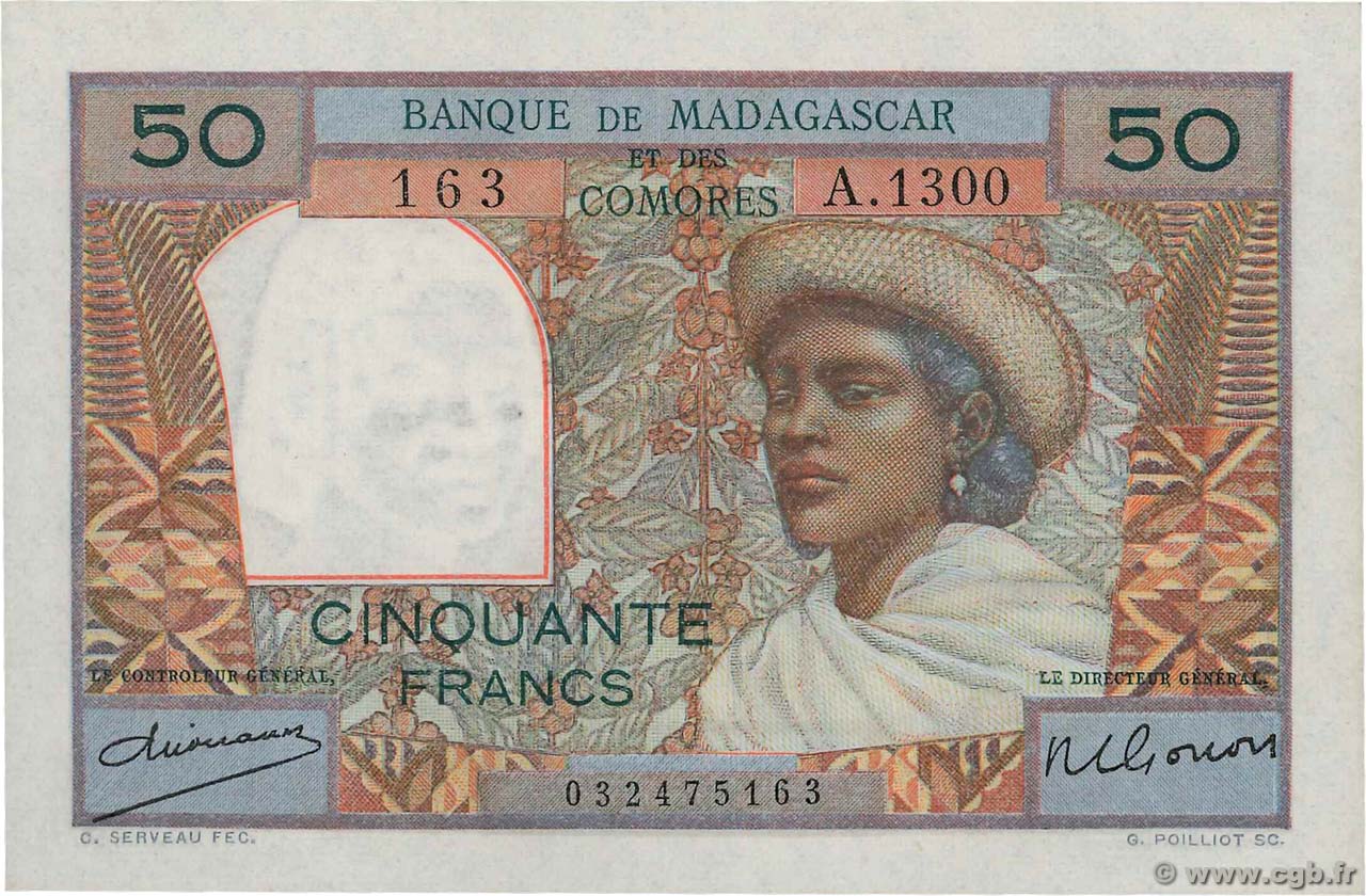 50 Francs MADAGASCAR  1950 P.045a FDC