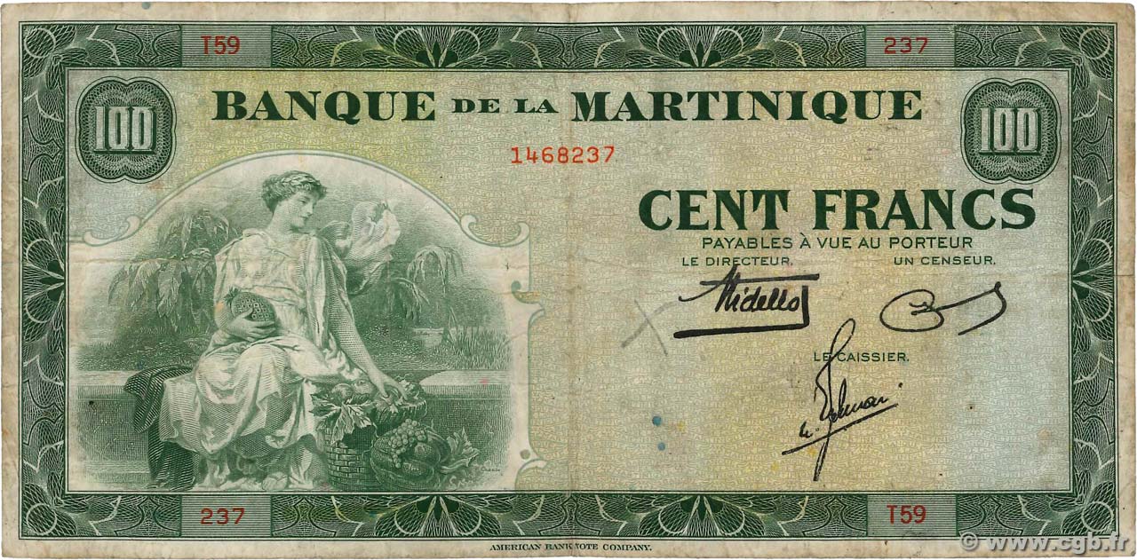 100 Francs MARTINIQUE  1945 P.19a F