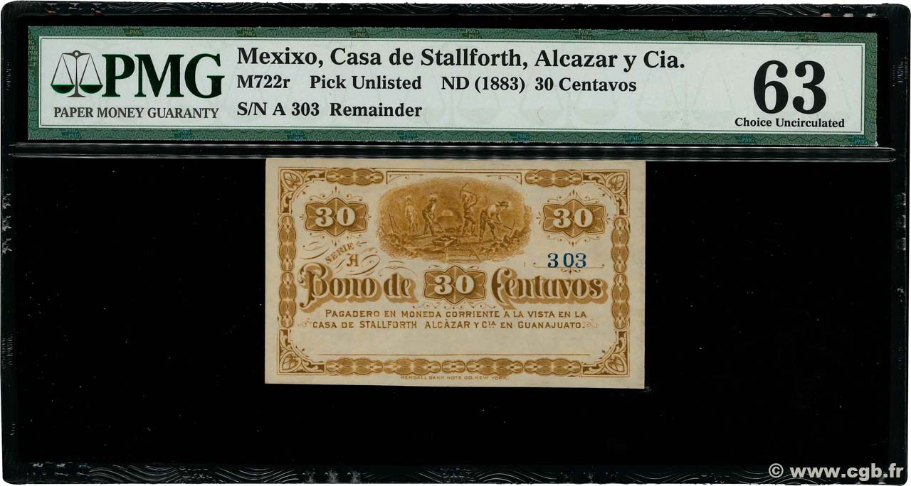 30 Centavos MEXICO  1883 PS.0777var. fST+