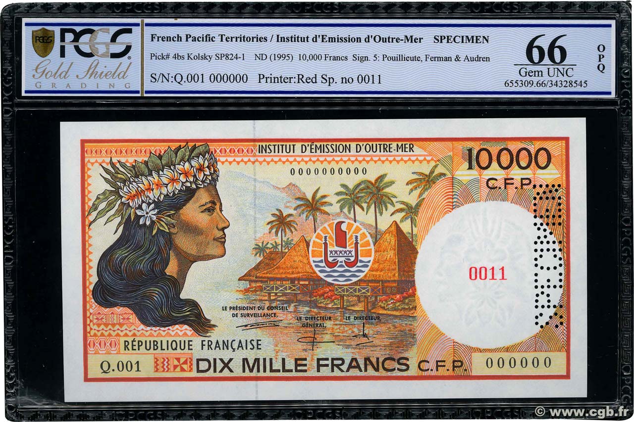 10000 Francs Spécimen POLYNÉSIE, TERRITOIRES D OUTRE MER  1997 P.04bs NEUF
