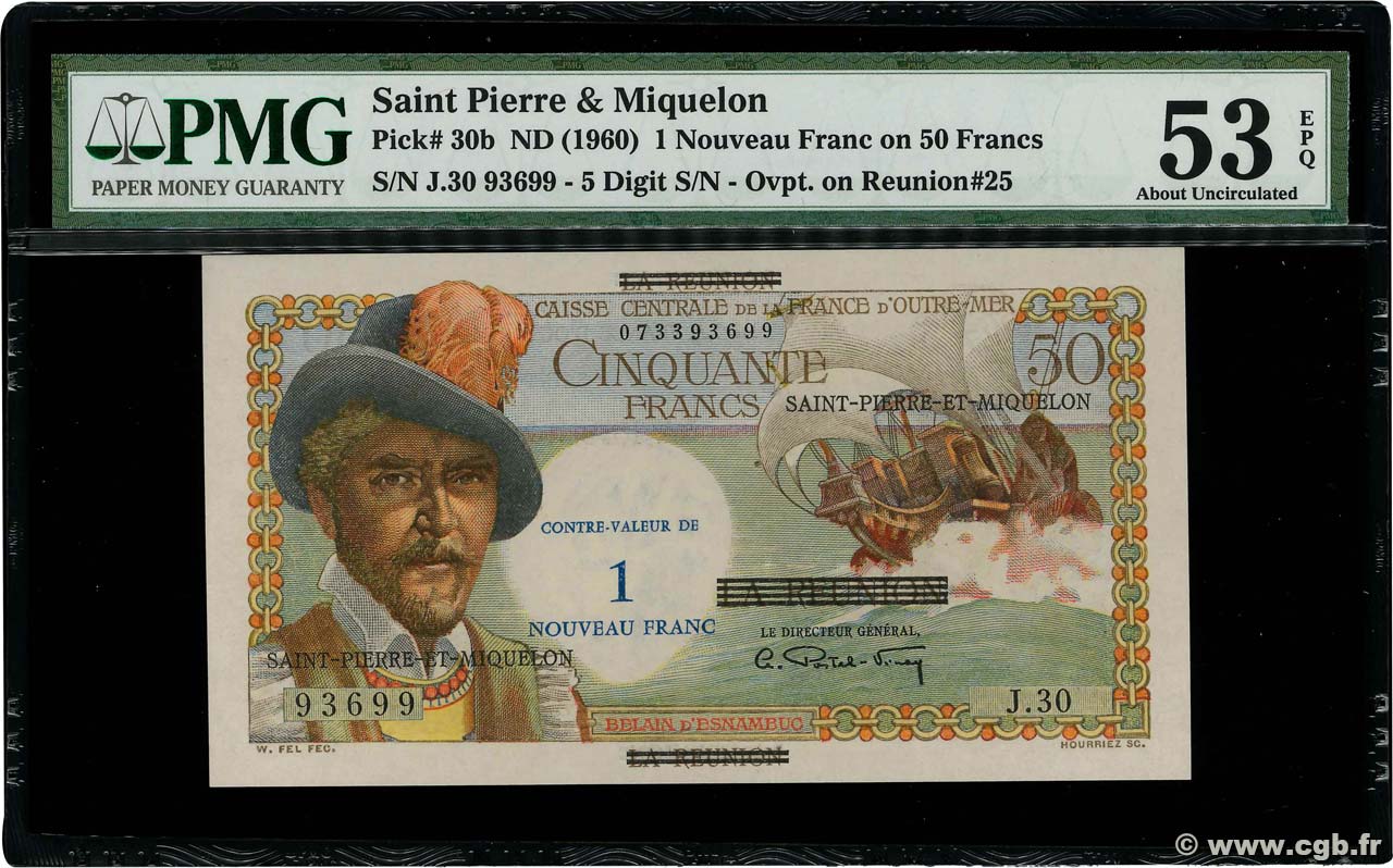 1 NF sur 50 Francs Belain d Esnambuc SAN PEDRO Y MIGUELóN  1960 P.30b SC