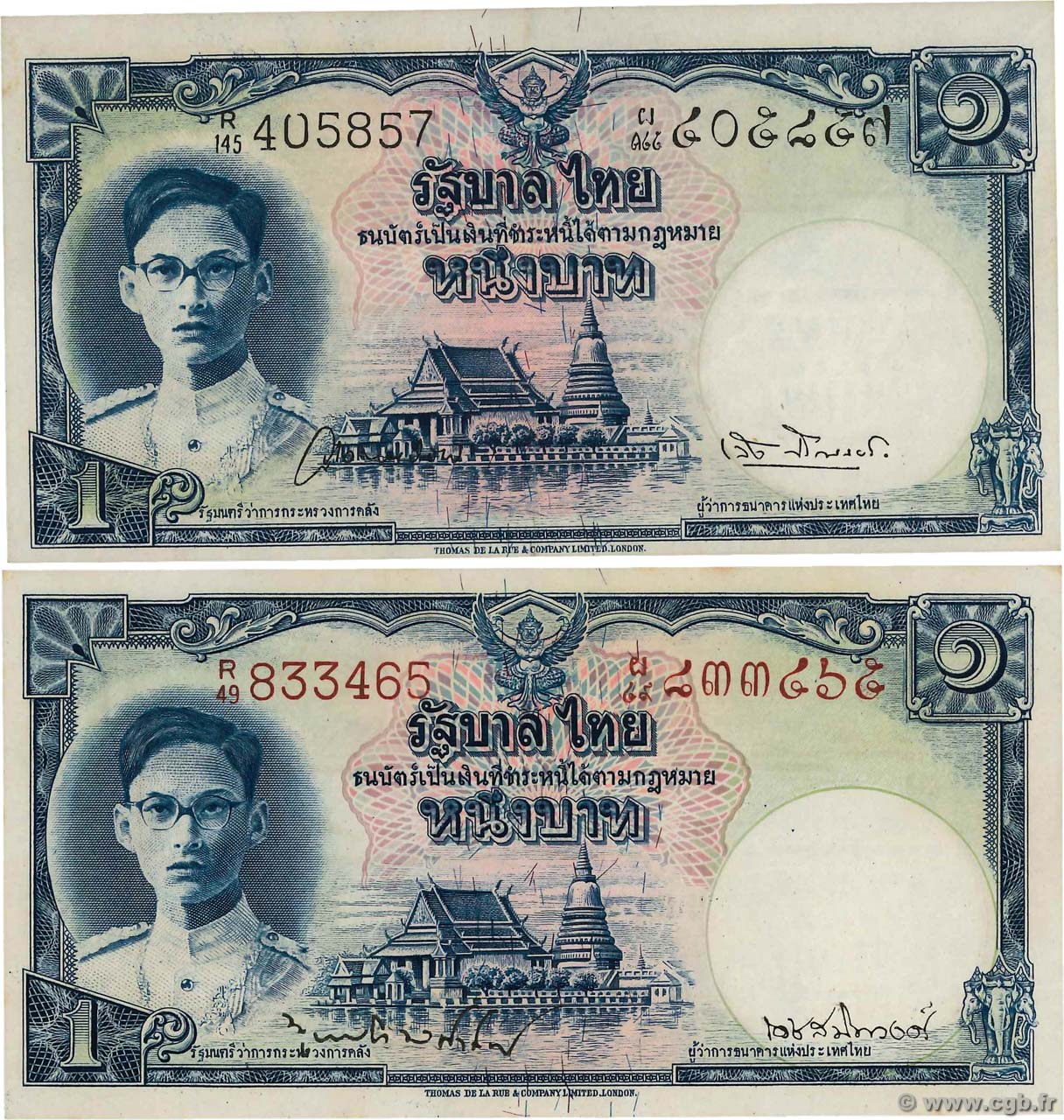 1 Baht THAILAND  1948 P.069a-b XF+