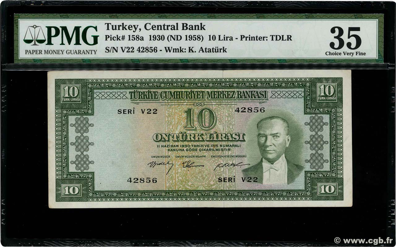 10 Lira TÜRKEI  1958 P.158a fSS