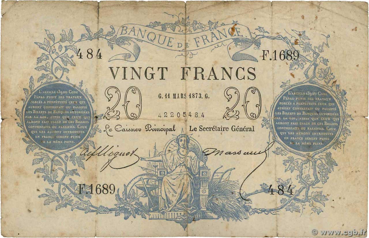 20 Francs type 1871 FRANKREICH  1873 F.A46.04 SGE
