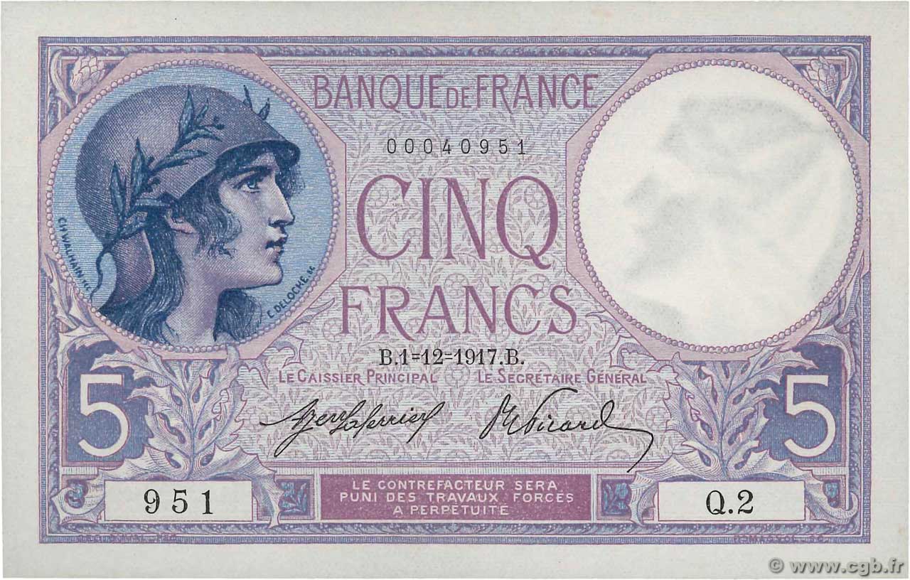 5 Francs FEMME CASQUÉE Petit numéro FRANCIA  1917 F.03.01 q.FDC