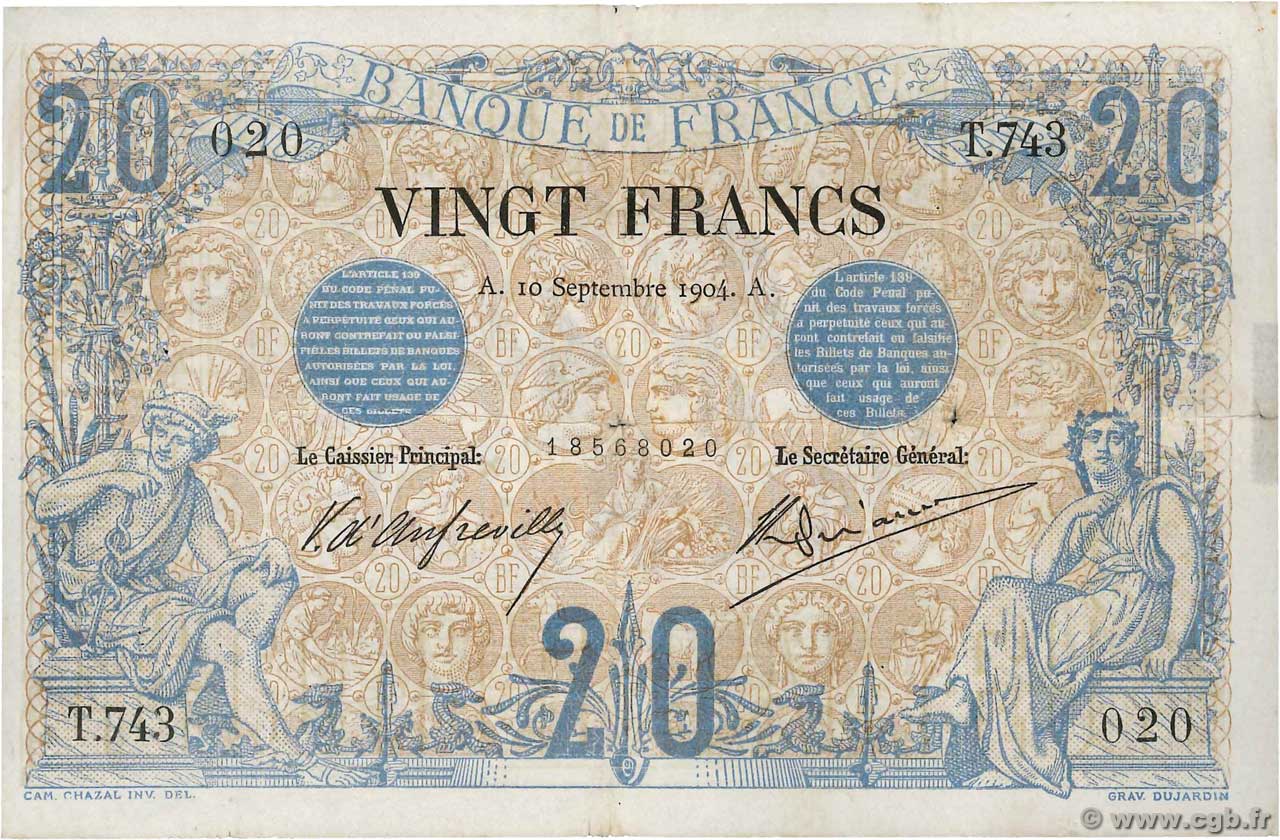 20 Francs NOIR FRANCE  1904 F.09.03 F-
