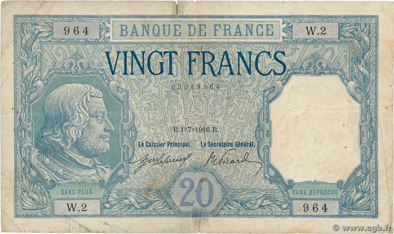 20 Francs BAYARD FRANCIA  1916 F.11.01 RC+