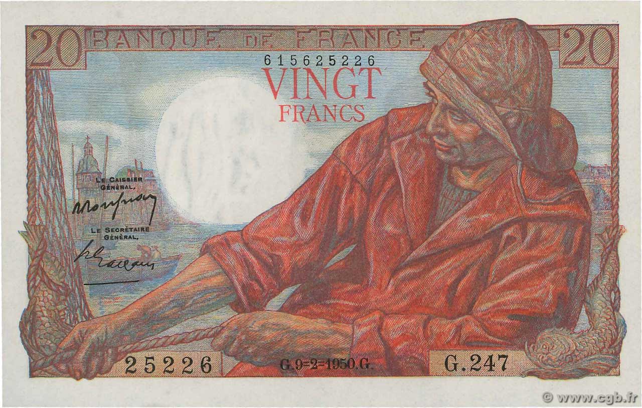 20 Francs PÊCHEUR FRANCIA  1950 F.13.17a q.FDC