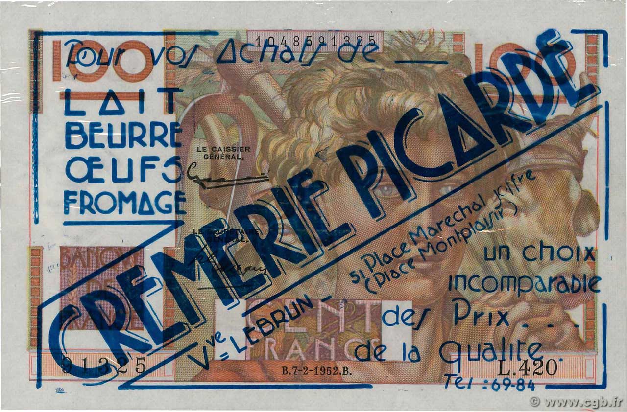 100 Francs JEUNE PAYSAN Publicitaire FRANCE  1952 F.28.31 XF