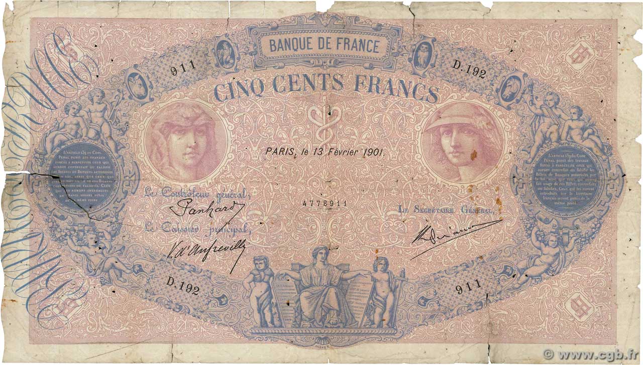 500 Francs BLEU ET ROSE FRANCE  1901 F.30.11 P