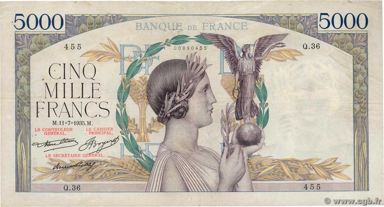 5000 Francs VICTOIRE FRANCIA  1935 F.44.03 MB