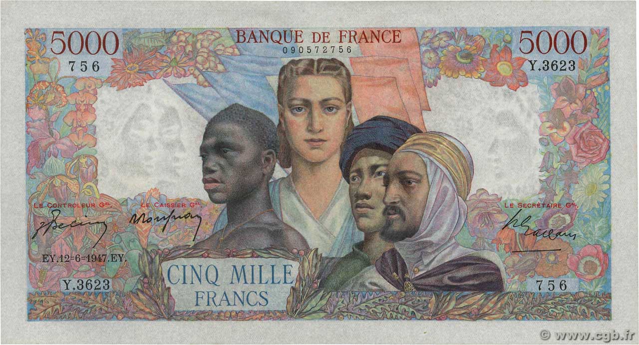 5000 Francs EMPIRE FRANÇAIS FRANCIA  1947 F.47.60 q.AU