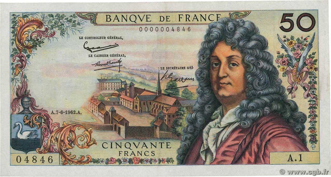 50 Francs RACINE Petit numéro FRANCIA  1962 F.64.01A1 MBC+