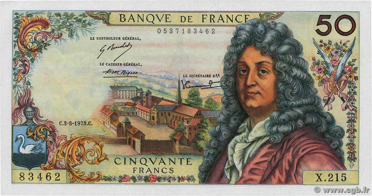 50 Francs RACINE FRANCIA  1973 F.64.23 FDC