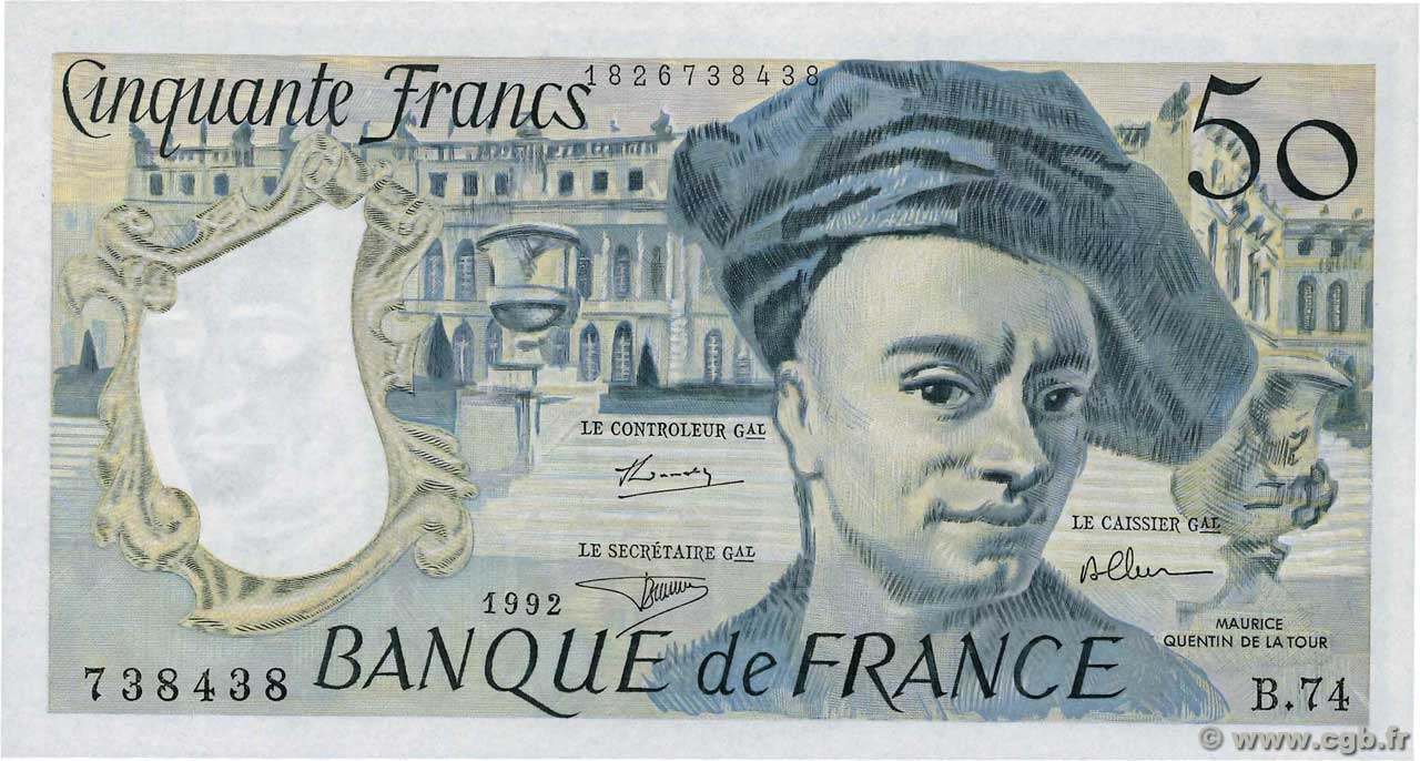 50 Francs QUENTIN DE LA TOUR FRANCE  1992 F.67.19b UNC-