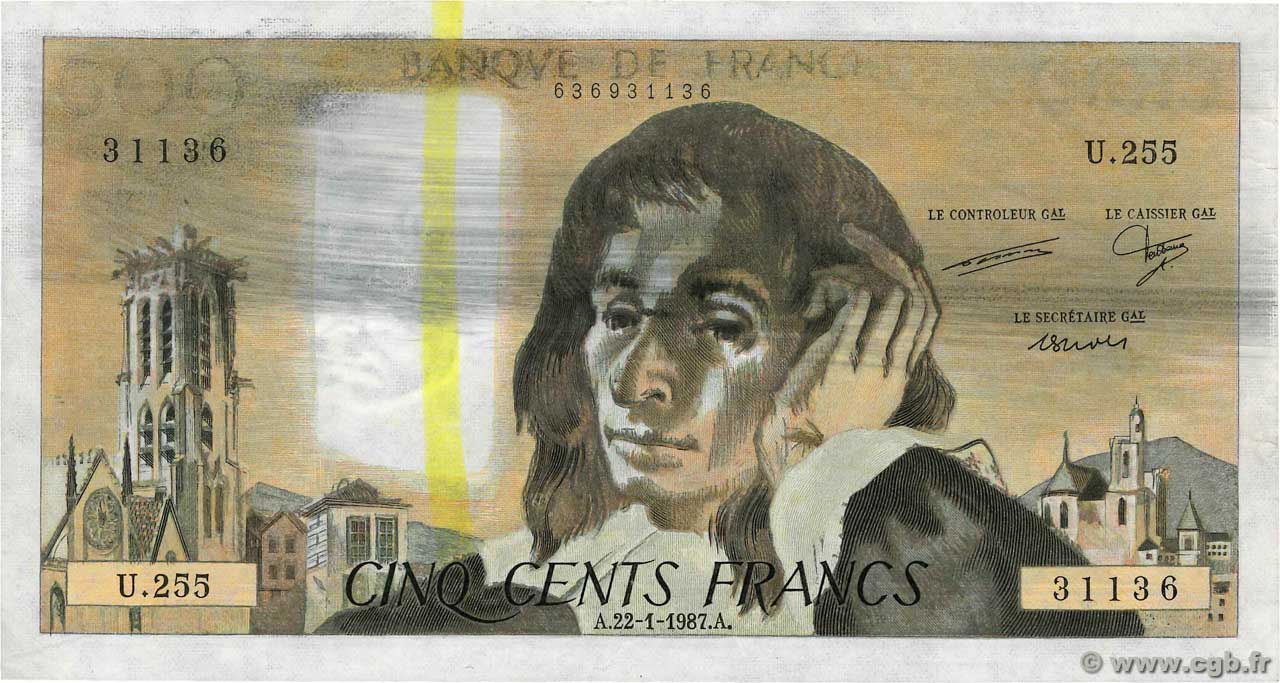 500 Francs PASCAL Fauté FRANCE  1987 F.71.36 VF