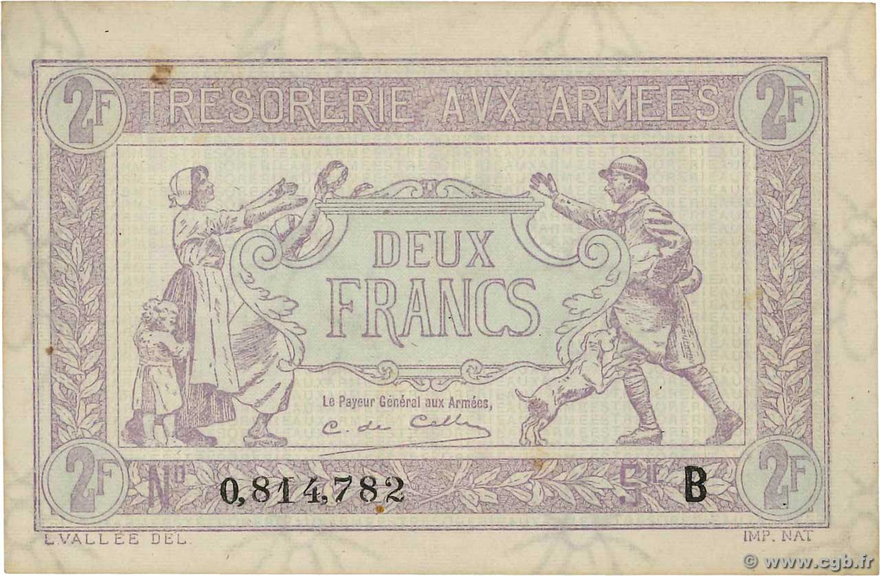 2 Francs TRÉSORERIE AUX ARMÉES FRANKREICH  1919 VF.05.02 VZ