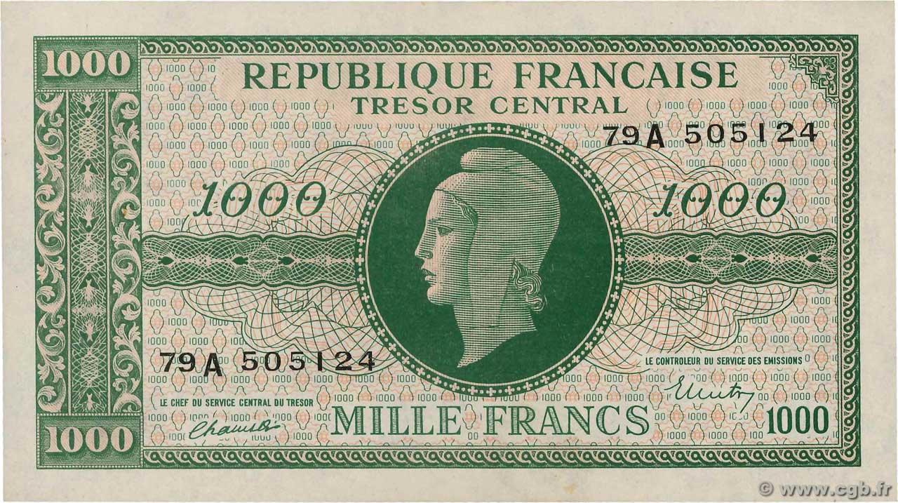 1000 Francs MARIANNE BANQUE D ANGLETERRE FRANCIA  1945 VF.12.01 q.FDC
