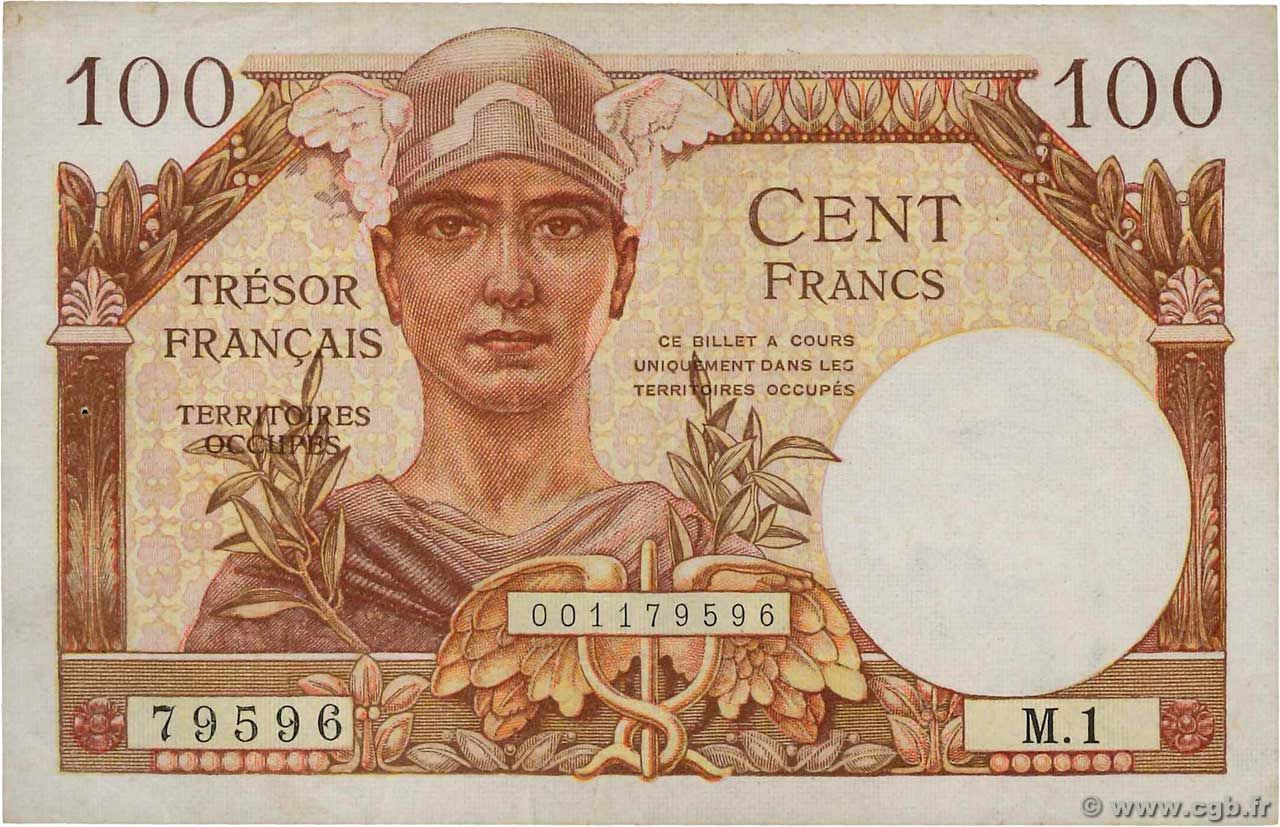 100 Francs TRÉSOR FRANÇAIS FRANCIA  1947 VF.32.01 MBC+