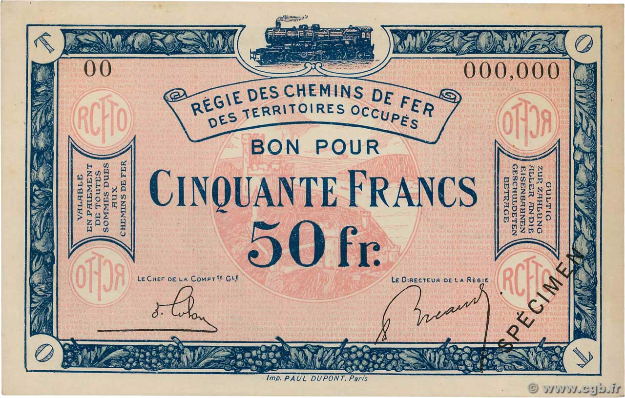 50 Francs Spécimen FRANCE regionalism and various  1923 JP.135.09s AU