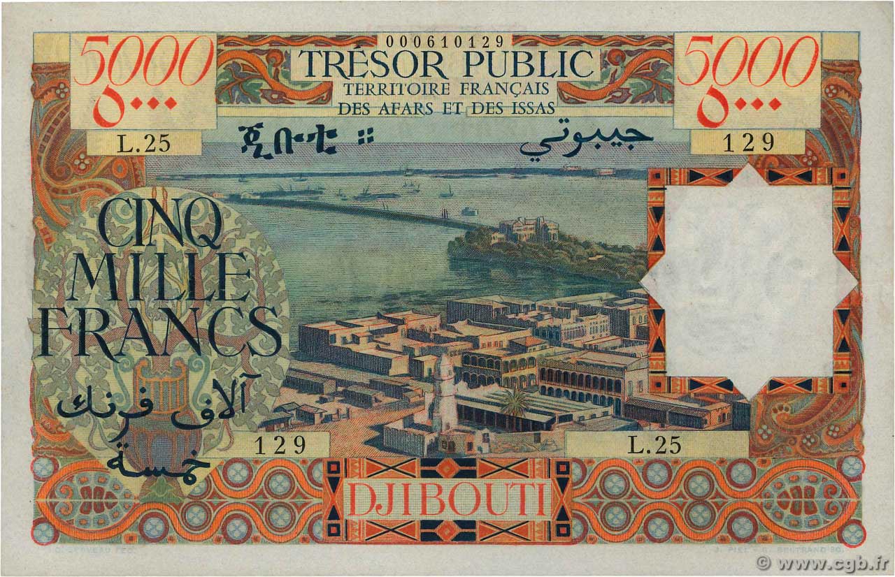 5000 Francs  AFARS AND ISSAS  1969 P.30 XF+
