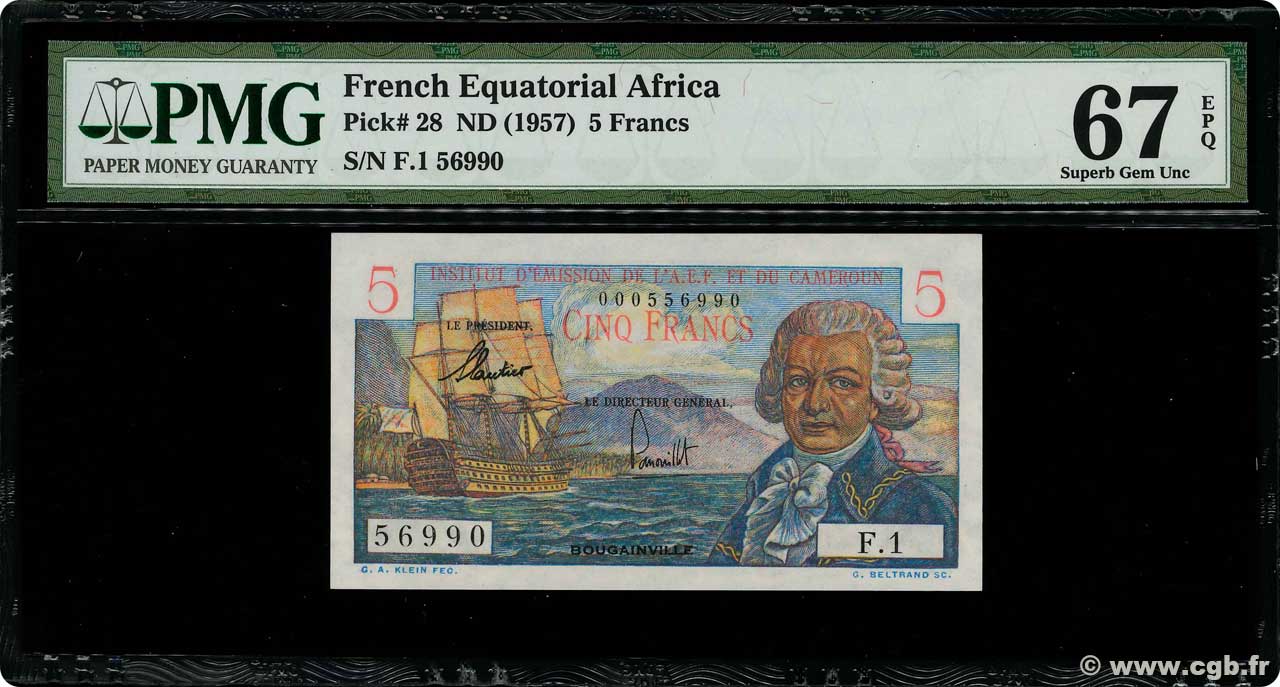 5 Francs Bougainville AFRIQUE ÉQUATORIALE FRANÇAISE  1957 P.28 UNC